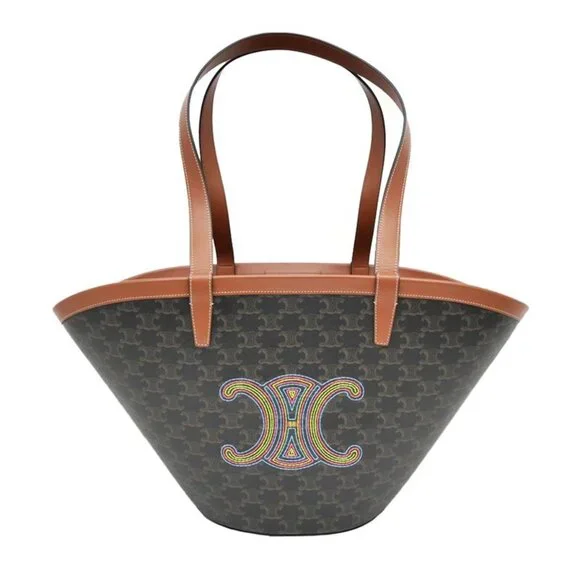 Celine Coufan Brown Triomphe Canvas Tote Bag Multicolor Logo - Picture 1 of 9